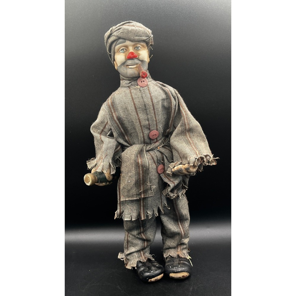 Vtg Emmett‎ Kelly Porcelain Hobo Clown Doll Tattered Striped Outfit Bottle 16.5"